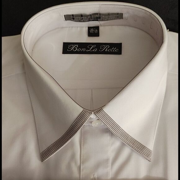 MEN'S BON LA RETTE WHITE FASHION DRESS SHIRT - Picture 3 of 4